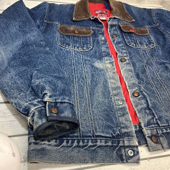 Vintage Big Smith Mens Quilt Lined Denim Distress Jacket Corduroy Collar L? - Picture 2 of 16